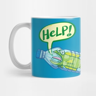 Fish inside a plastic bottle asking for help Mug